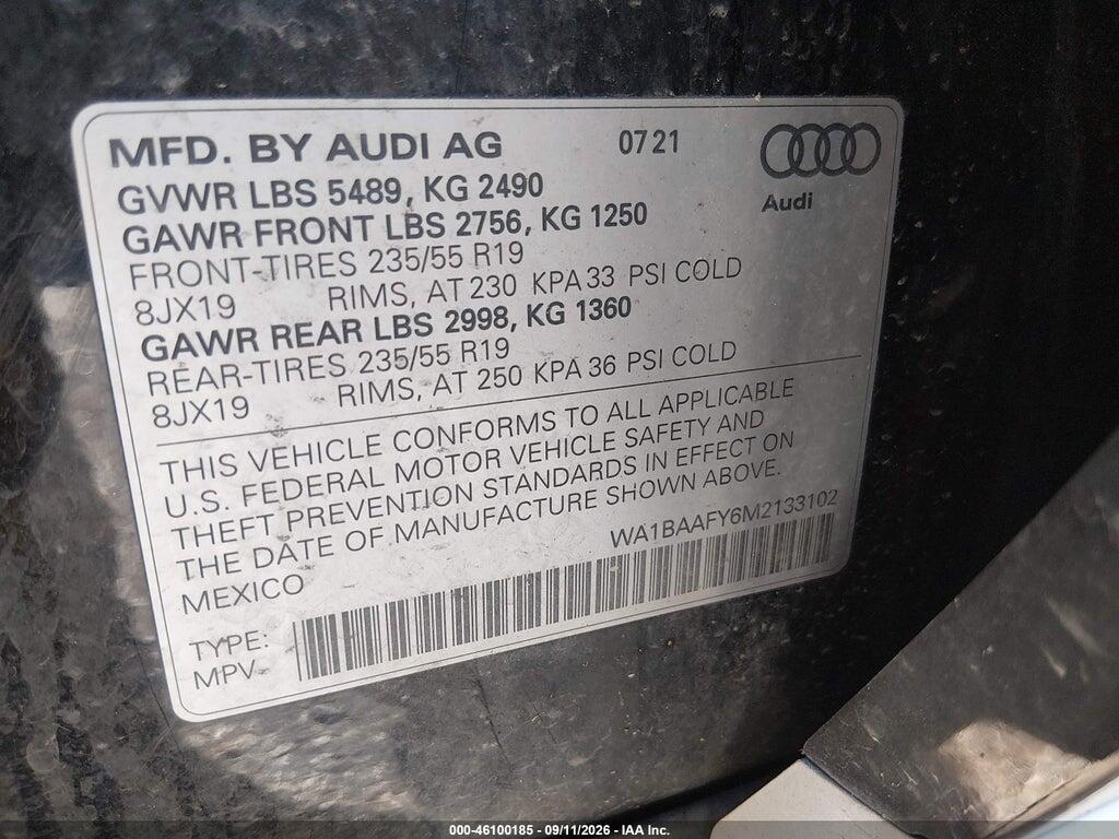 WA1BAAFY6M2133102 2021 AUDI Q5 photo no. 9