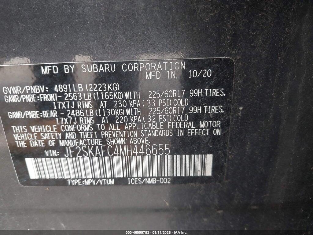 JF2SKAFC4MH446655 2021 SUBARU FORESTER photo no. 9