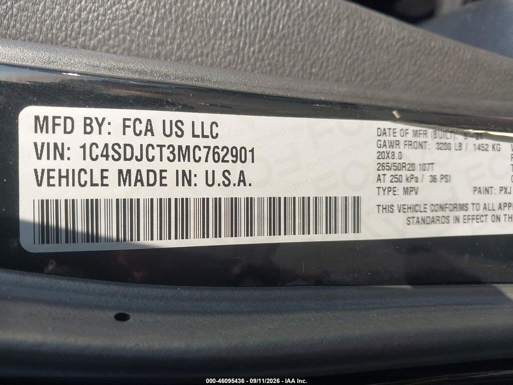 1C4SDJCT3MC762901 2021 DODGE DURANGO photo no. 9