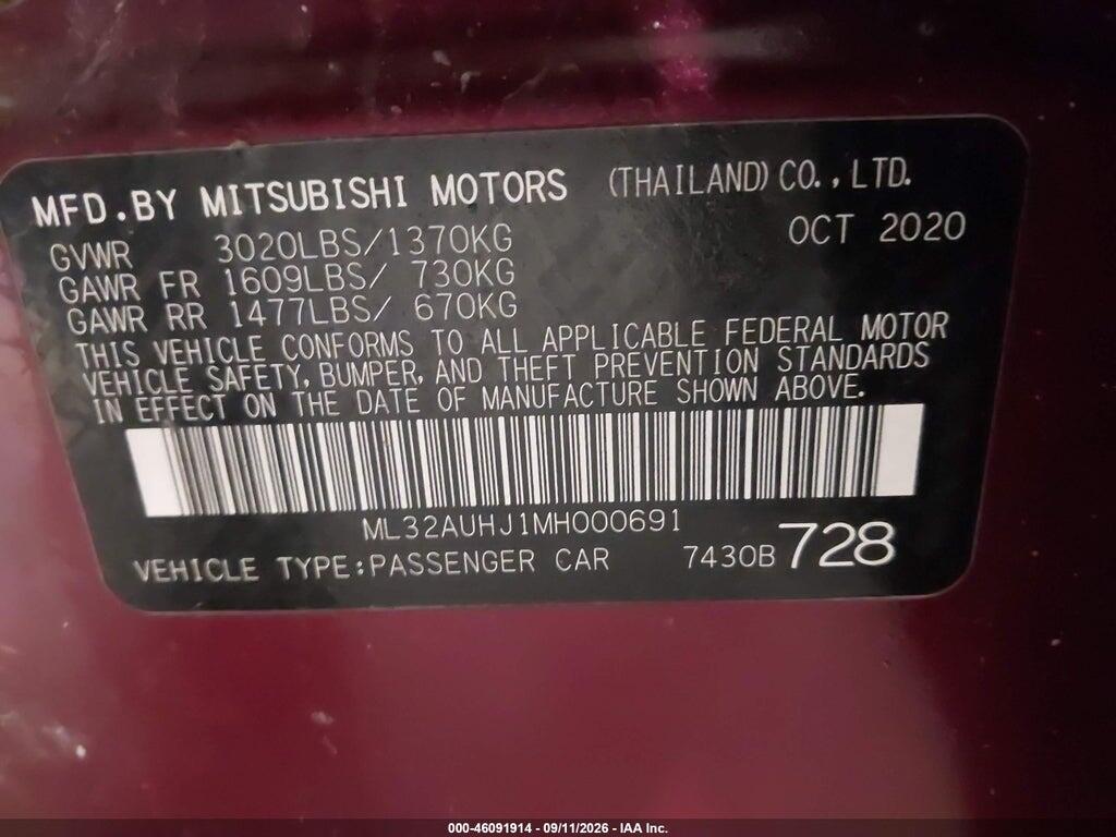 ML32AUHJ1MH000691 2021 MITSUBISHI MIRAGE photo no. 9