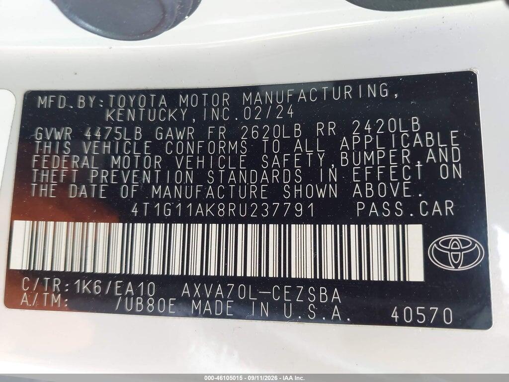 2024 TOYOTA CAMRY SE — Фото 9 из 16