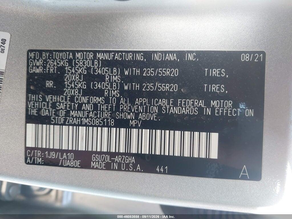5TDFZRAH1MS085118 2021 TOYOTA HIGHLANDER photo no. 9