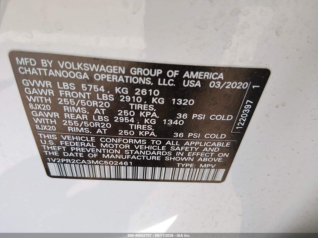 1V2PR2CA3MC502461 2021 VOLKSWAGEN ATLAS photo no. 9