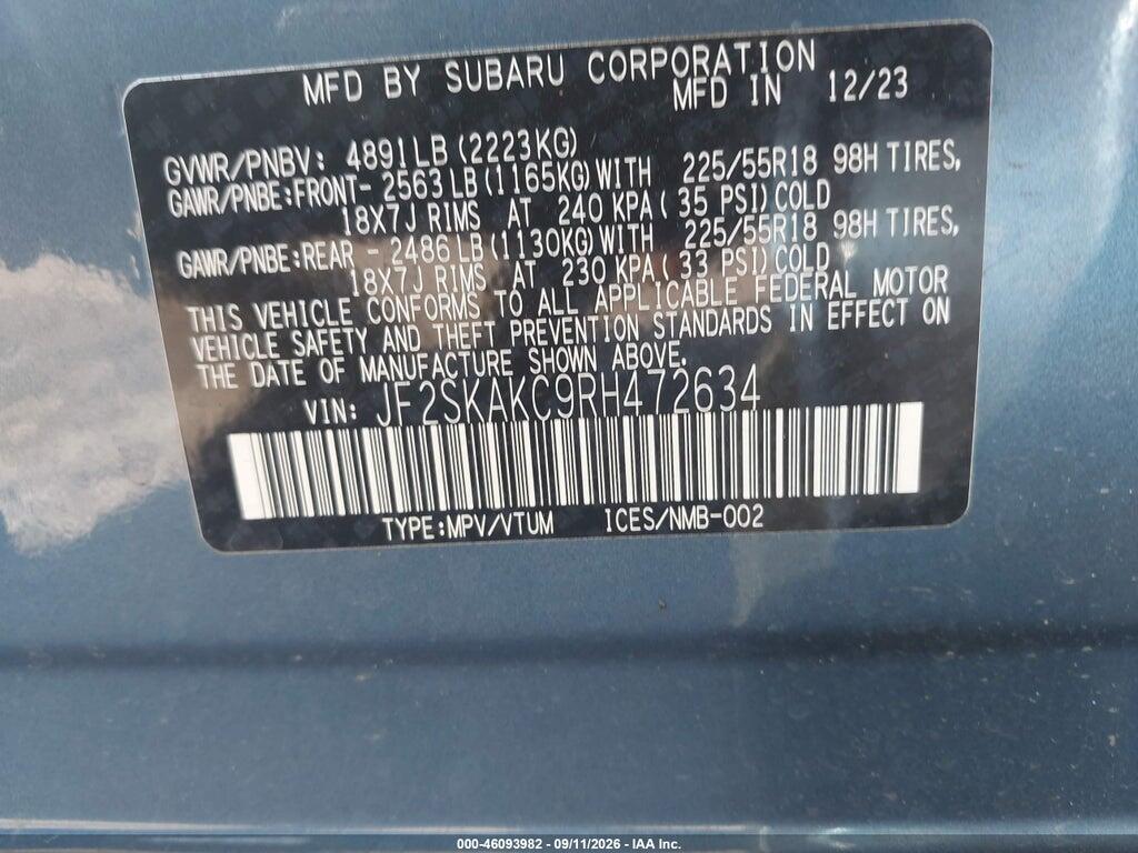 JF2SKAKC9RH472634 2024 SUBARU FORESTER photo no. 9