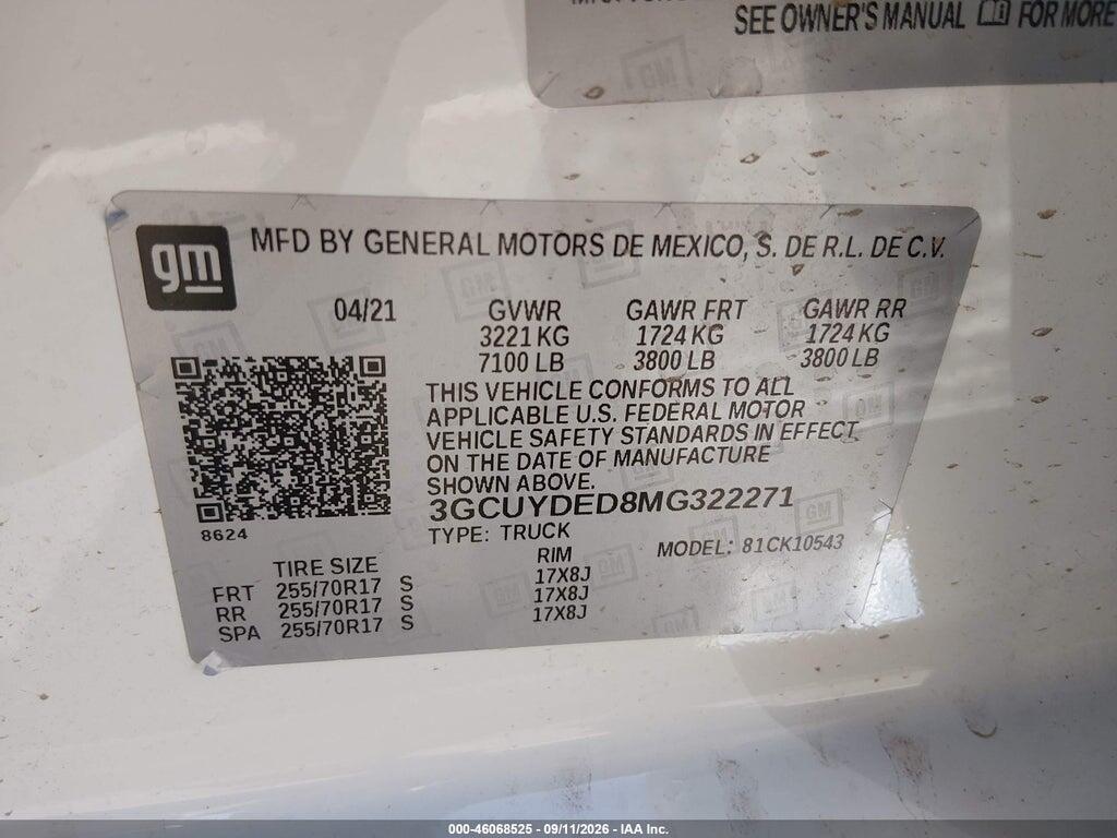 3GCUYDED8MG322271 2021 CHEVROLET SILVERADO 1500 photo no. 9