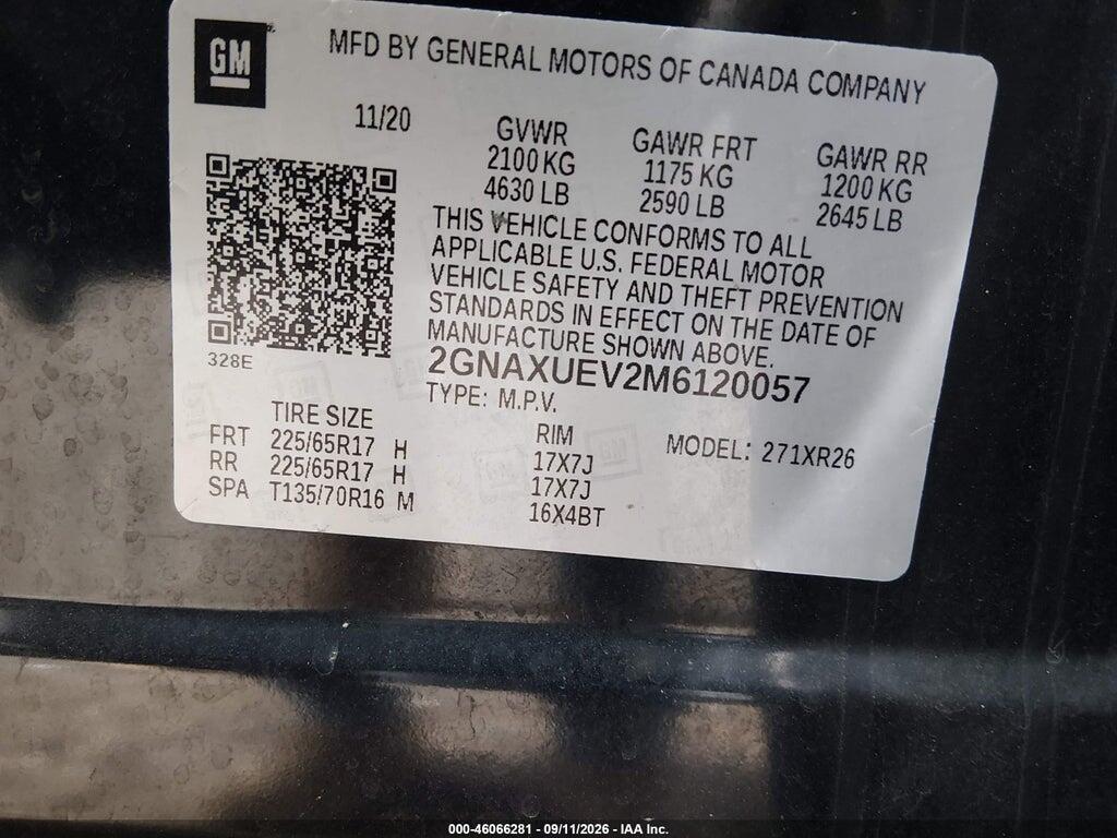 2GNAXUEV2M6120057 2021 CHEVROLET EQUINOX photo no. 9