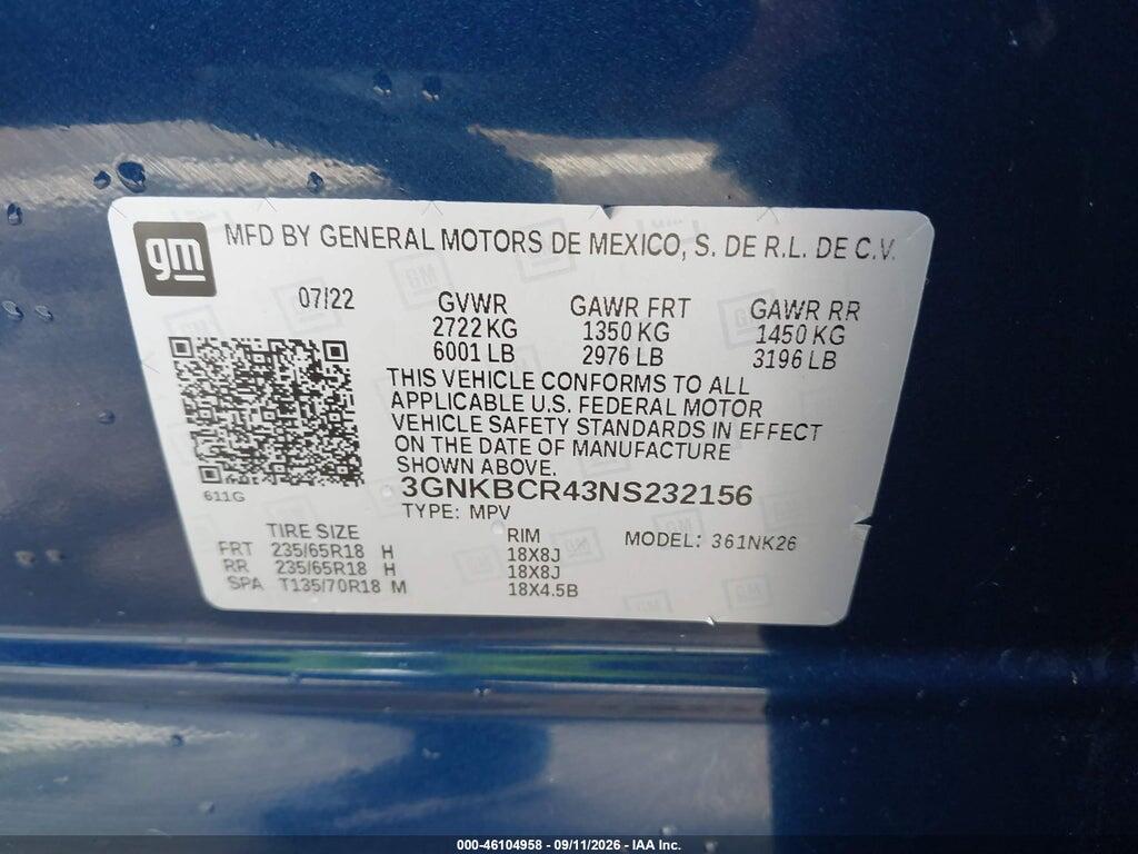 3GNKBCR43NS232156 2022 CHEVROLET BLAZER photo no. 9