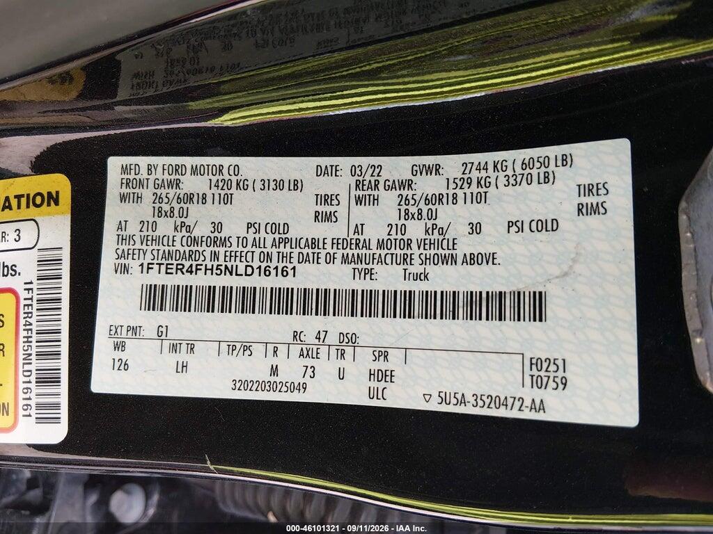 1FTER4FH5NLD16161 2022 FORD RANGER photo no. 9