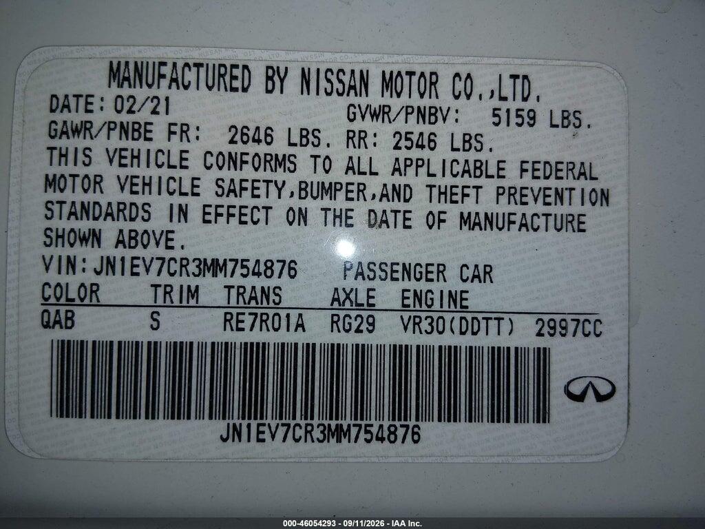 JN1EV7CR3MM754876 2021 INFINITI Q50 photo no. 9