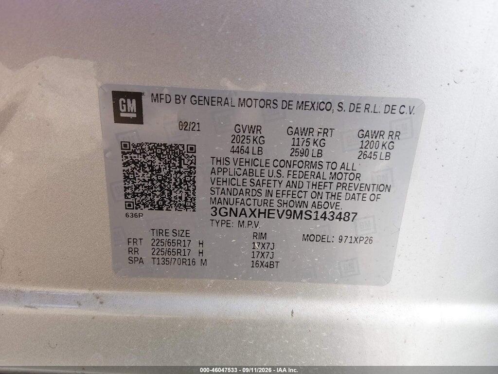 3GNAXHEV9MS143487 2021 CHEVROLET EQUINOX photo no. 9
