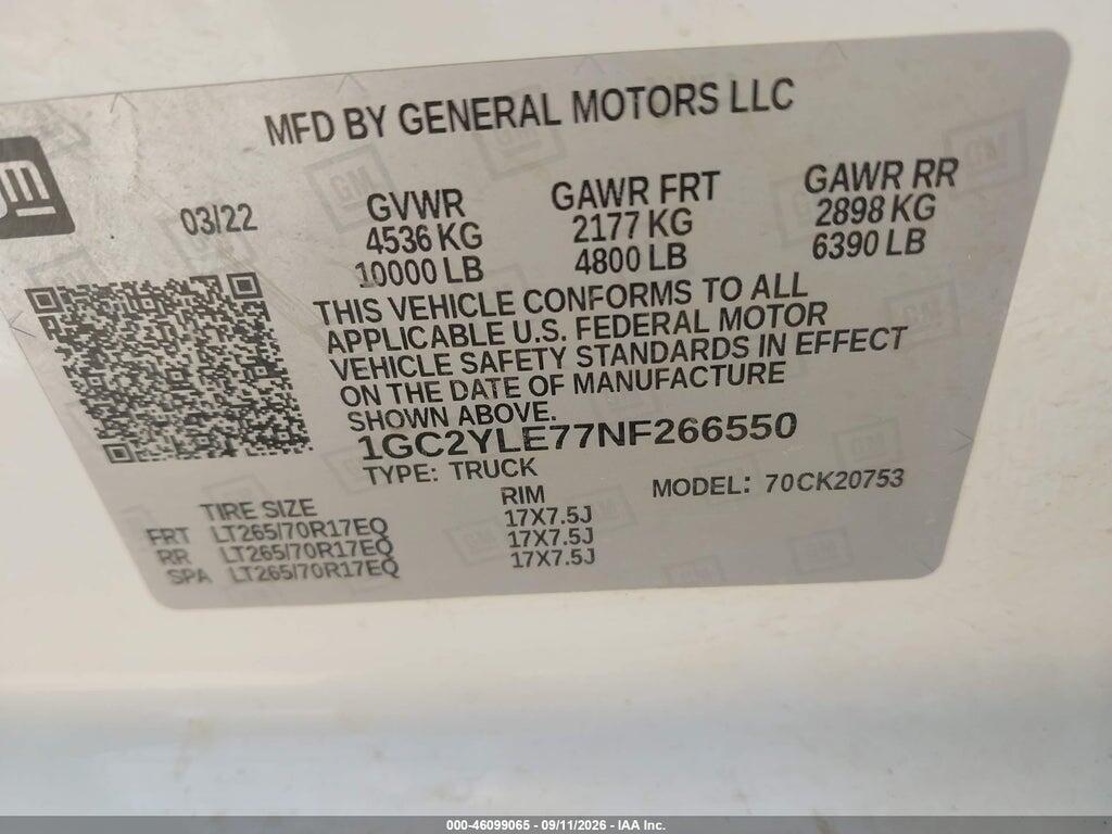 1GC2YLE77NF266550 2022 CHEVROLET SILVERADO 2500HD photo no. 9