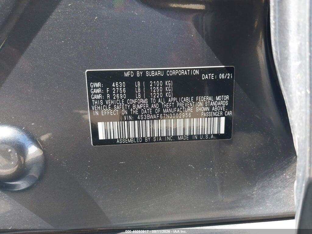 4S3BWAF67N3002956 2022 SUBARU LEGACY photo no. 9