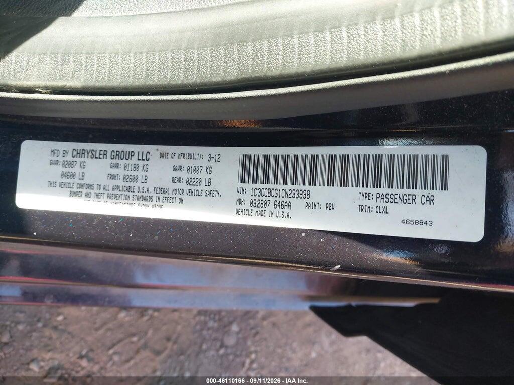1C3CCBCG1CN233938 2012 CHRYSLER 200 photo no. 9