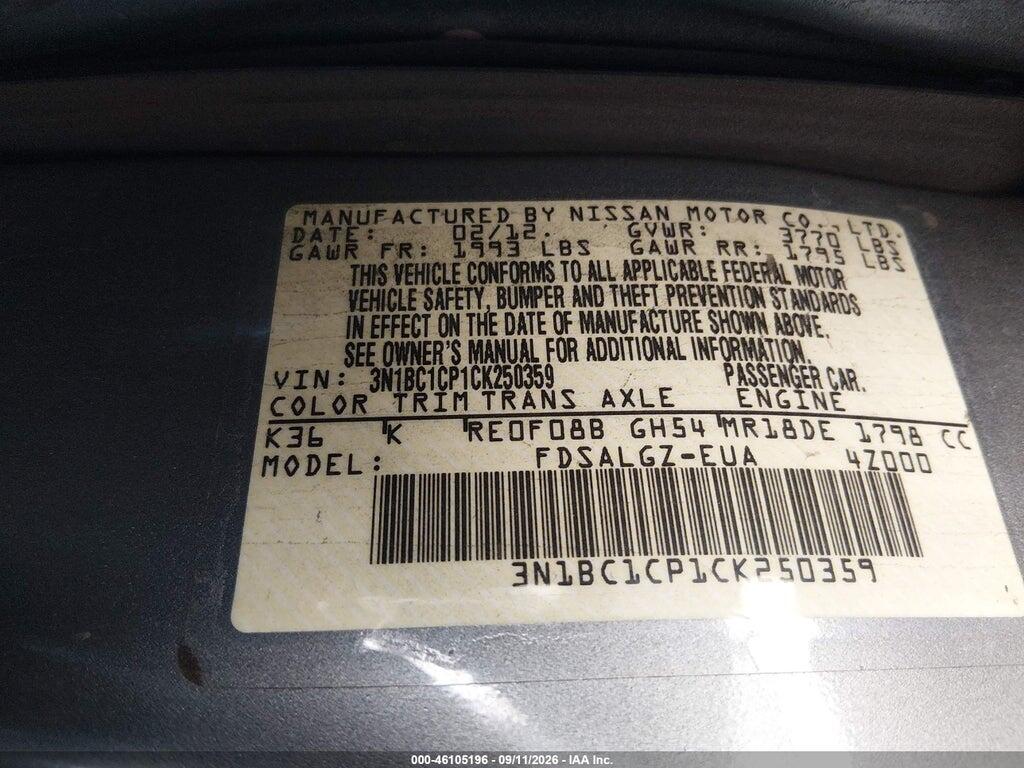 3N1BC1CP1CK250359 2012 NISSAN VERSA photo no. 9