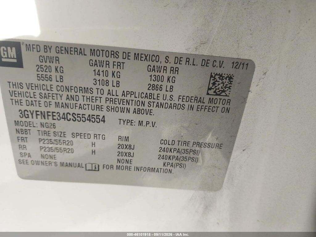 3GYFNFE34CS554554 2012 CADILLAC SRX photo no. 9