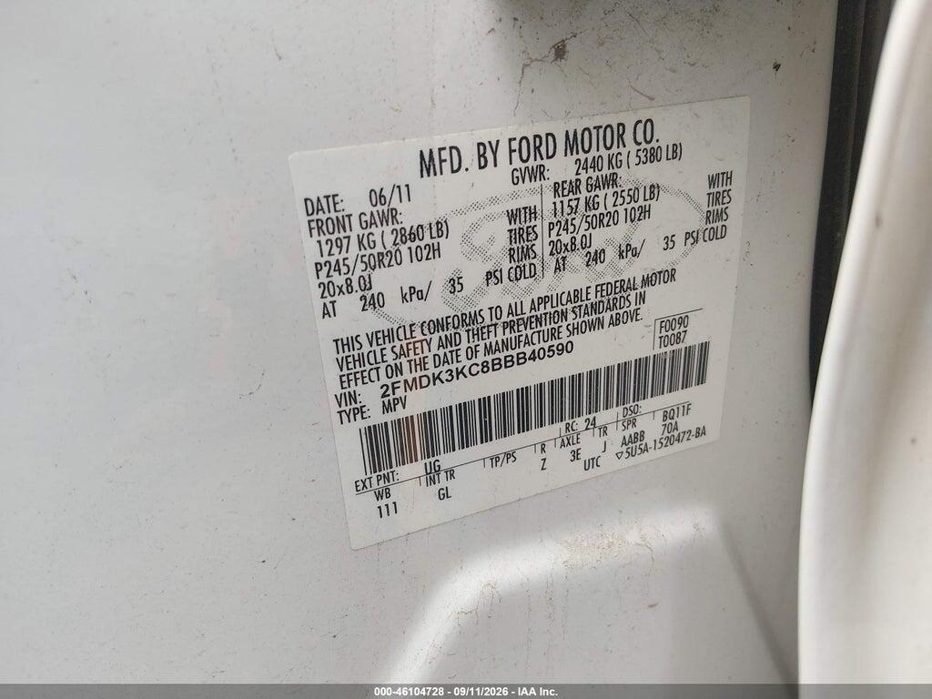 2FMDK3KC8BBB40590 2011 FORD EDGE photo no. 9