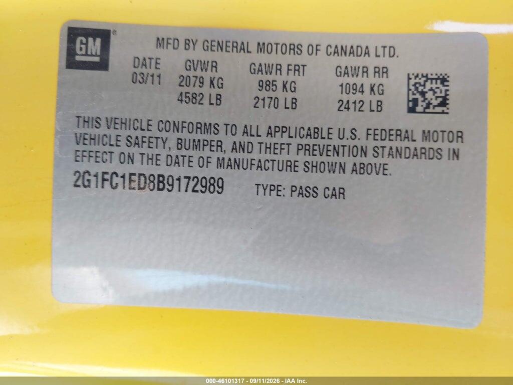 2G1FC1ED8B9172989 2011 CHEVROLET CAMARO photo no. 9