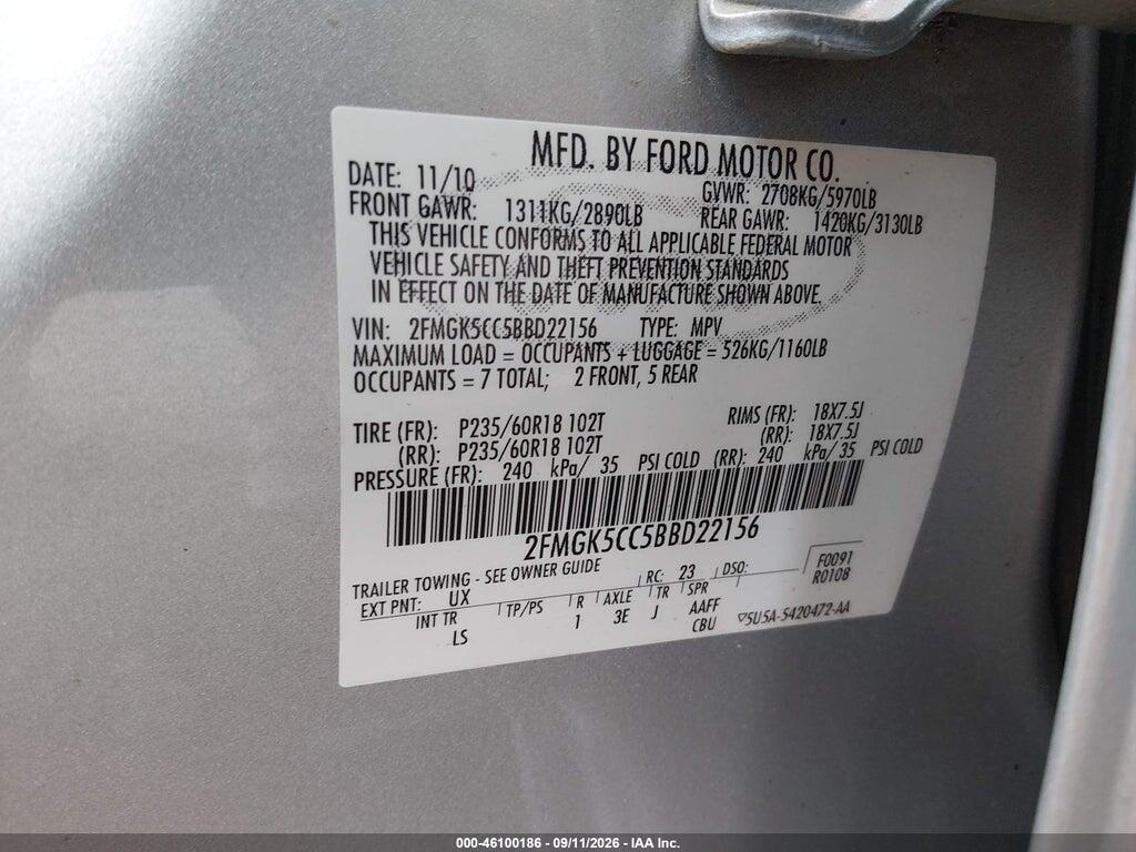 2FMGK5CC5BBD22156 2011 FORD FLEX photo no. 9