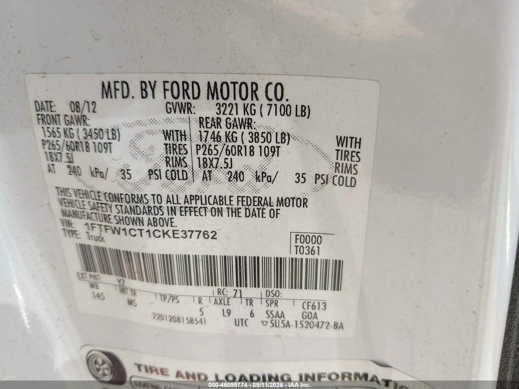 1FTFW1CT1CKE37762 2012 FORD F-150 photo no. 9