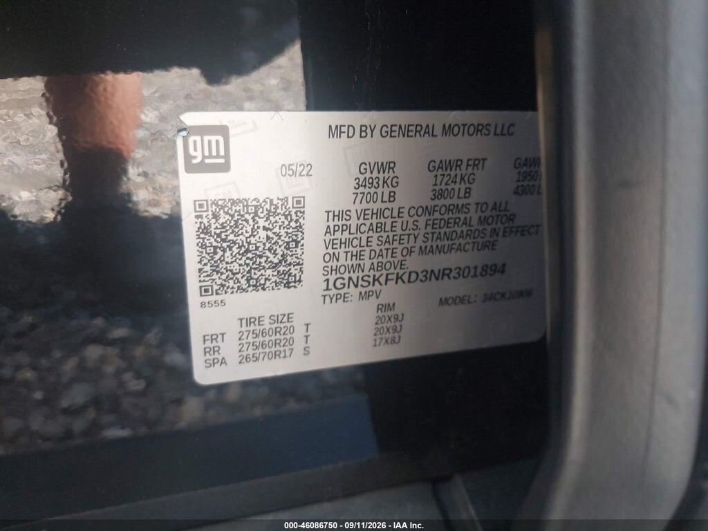 1GNSKFKD3NR301894 2022 CHEVROLET SUBURBAN photo no. 9