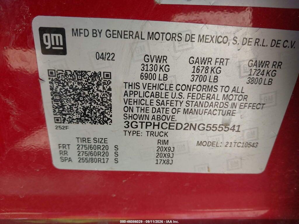 3GTPHCED2NG555541 2022 GMC SIERRA 1500 photo no. 9
