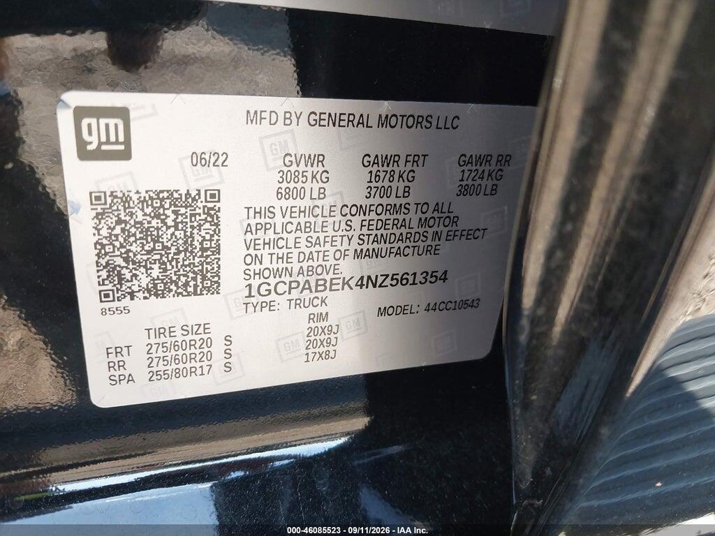 1GCPABEK4NZ561354 2022 CHEVROLET SILVERADO 1500 photo no. 9