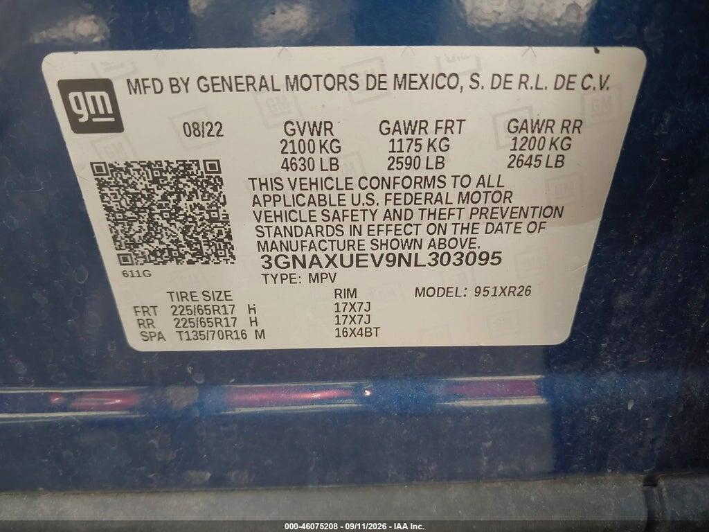 3GNAXUEV9NL303095 2022 CHEVROLET EQUINOX photo no. 9