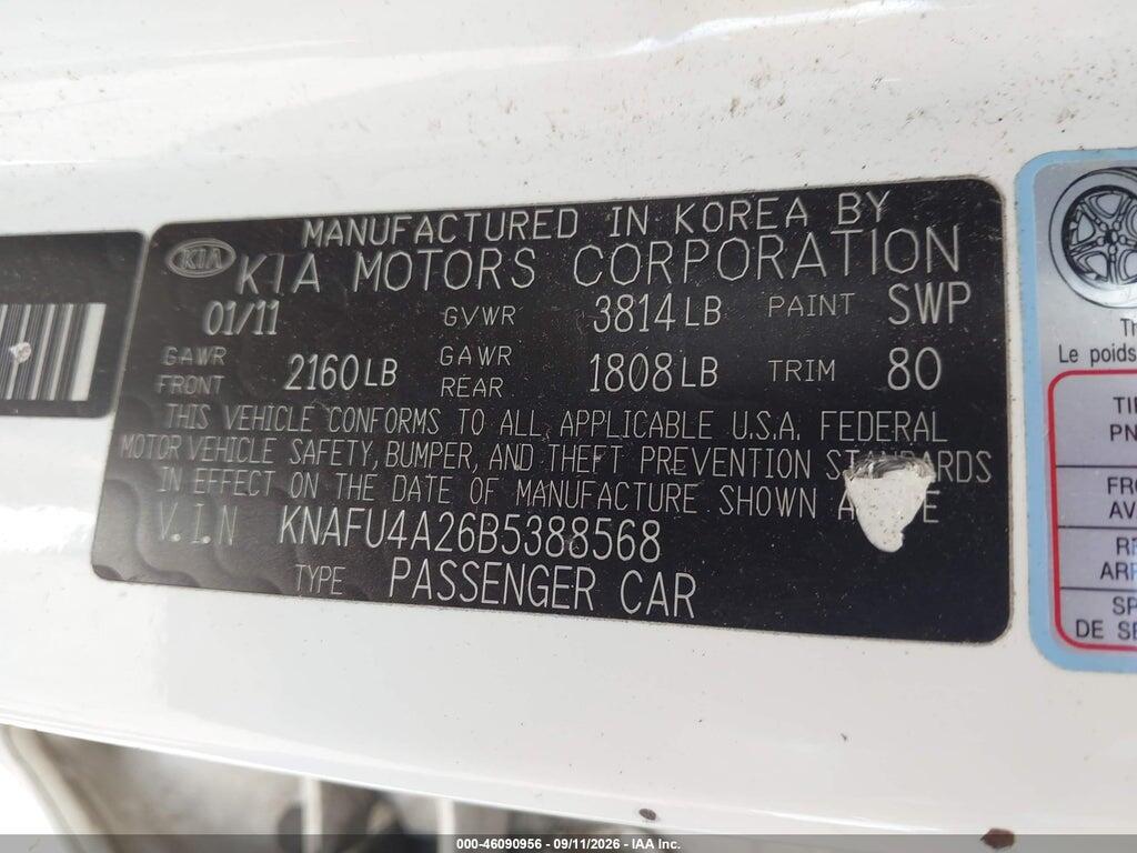 KNAFU4A26B5388568 2011 KIA FORTE photo no. 9