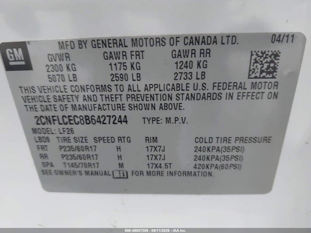 2CNFLCEC8B6427244 2011 CHEVROLET EQUINOX photo no. 9