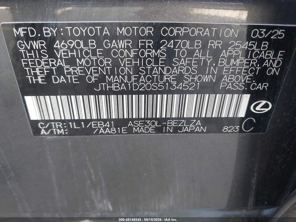 JTHBA1D20S5134521 2025 LEXUS IS 300 photo no. 9
