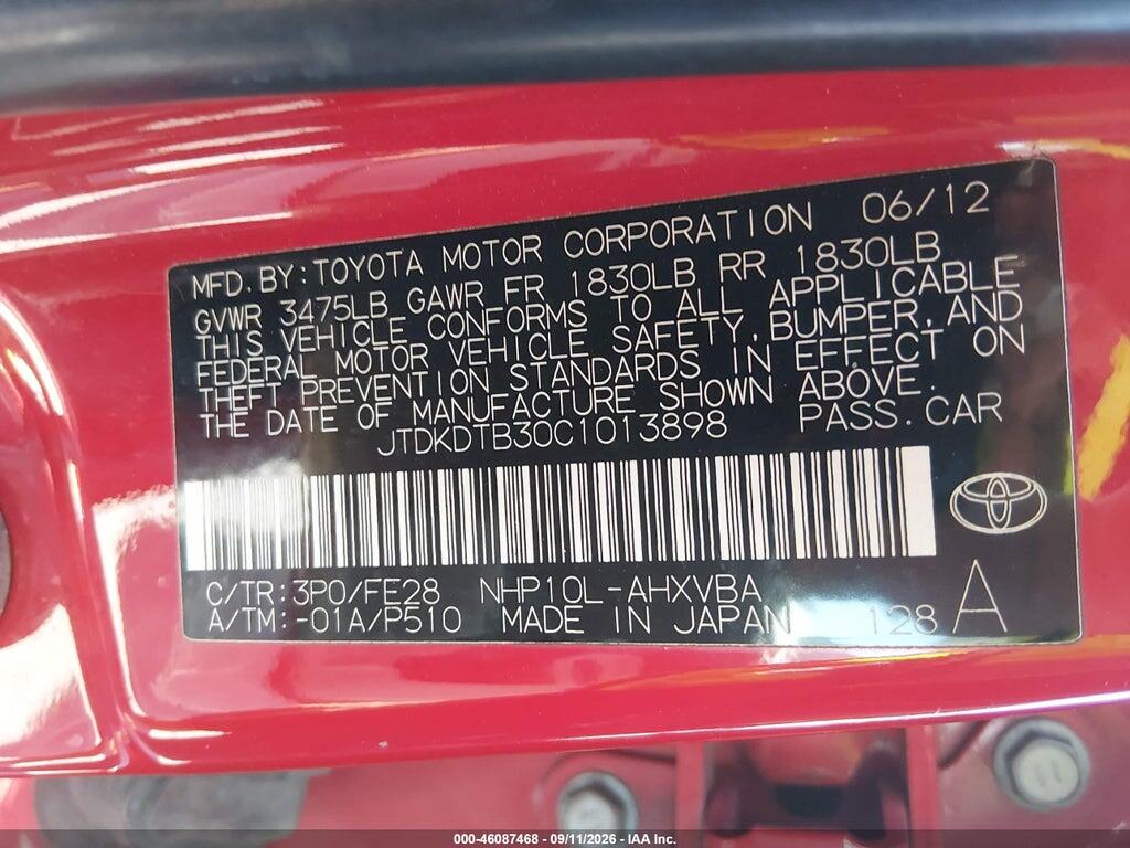 JTDKDTB30C1013898 2012 TOYOTA PRIUS C photo no. 9