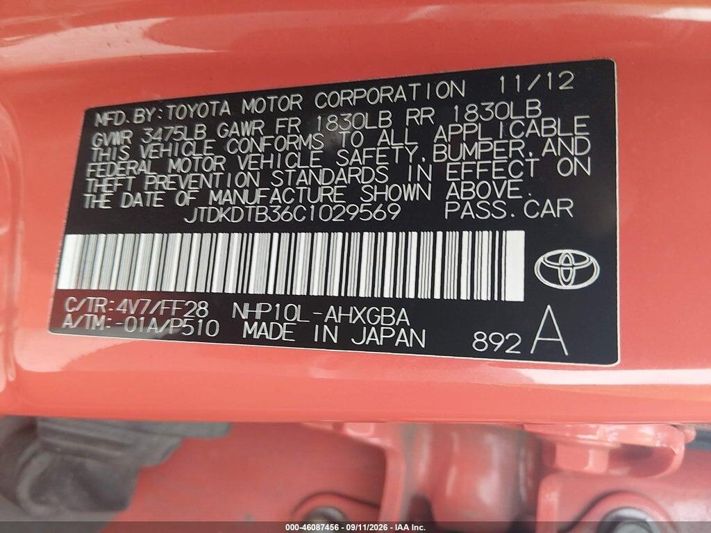 JTDKDTB36C1029569 2012 TOYOTA PRIUS C photo no. 9