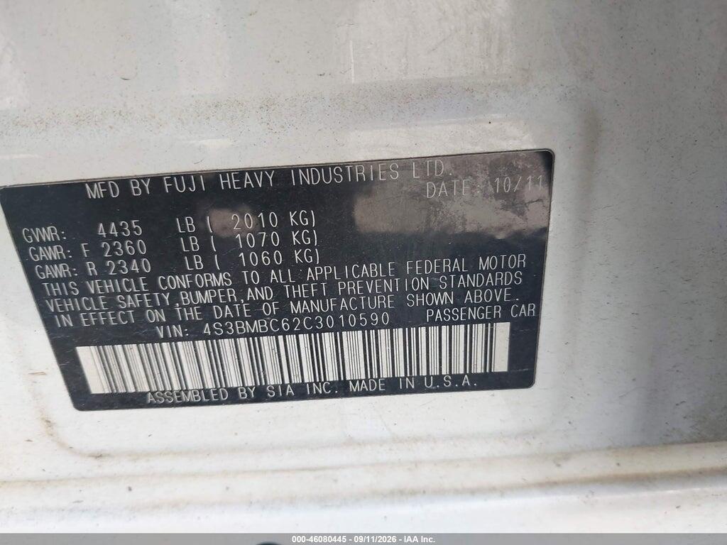 4S3BMBC62C3010590 2012 SUBARU LEGACY photo no. 9
