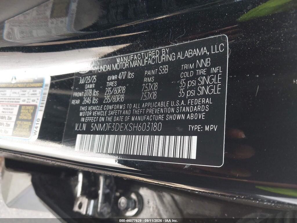 5NMJF3DEXSH603180 2025 HYUNDAI TUCSON photo no. 9