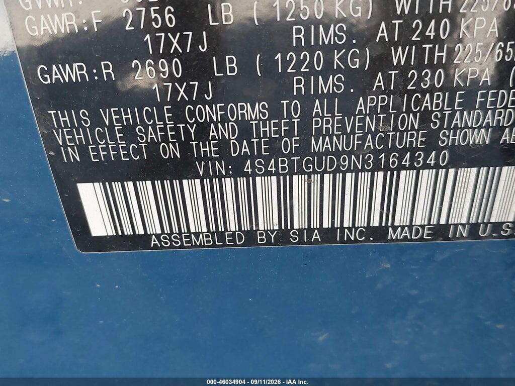 4S4BTGUD9N3164340 2022 SUBARU OUTBACK photo no. 9