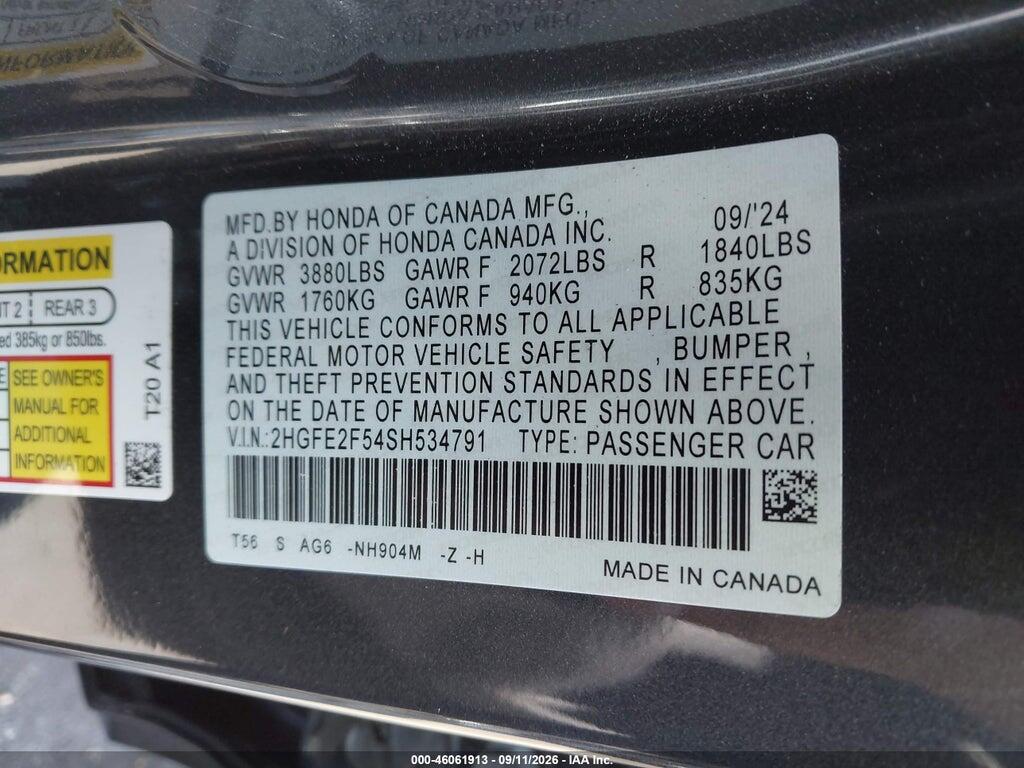 2HGFE2F54SH534791 2025 HONDA CIVIC photo no. 9