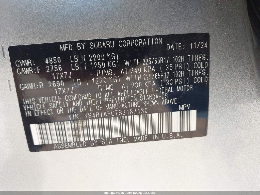 4S4BTAFC7S3187130 2025 SUBARU OUTBACK photo no. 9