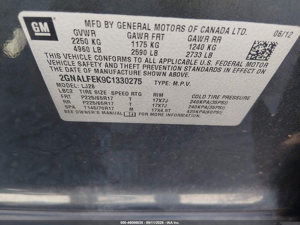 2GNALFEK9C1330275 2012 CHEVROLET EQUINOX photo no. 9
