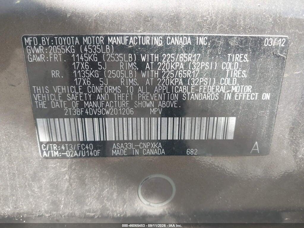 2T3BF4DV9CW201206 2012 TOYOTA RAV4 photo no. 9