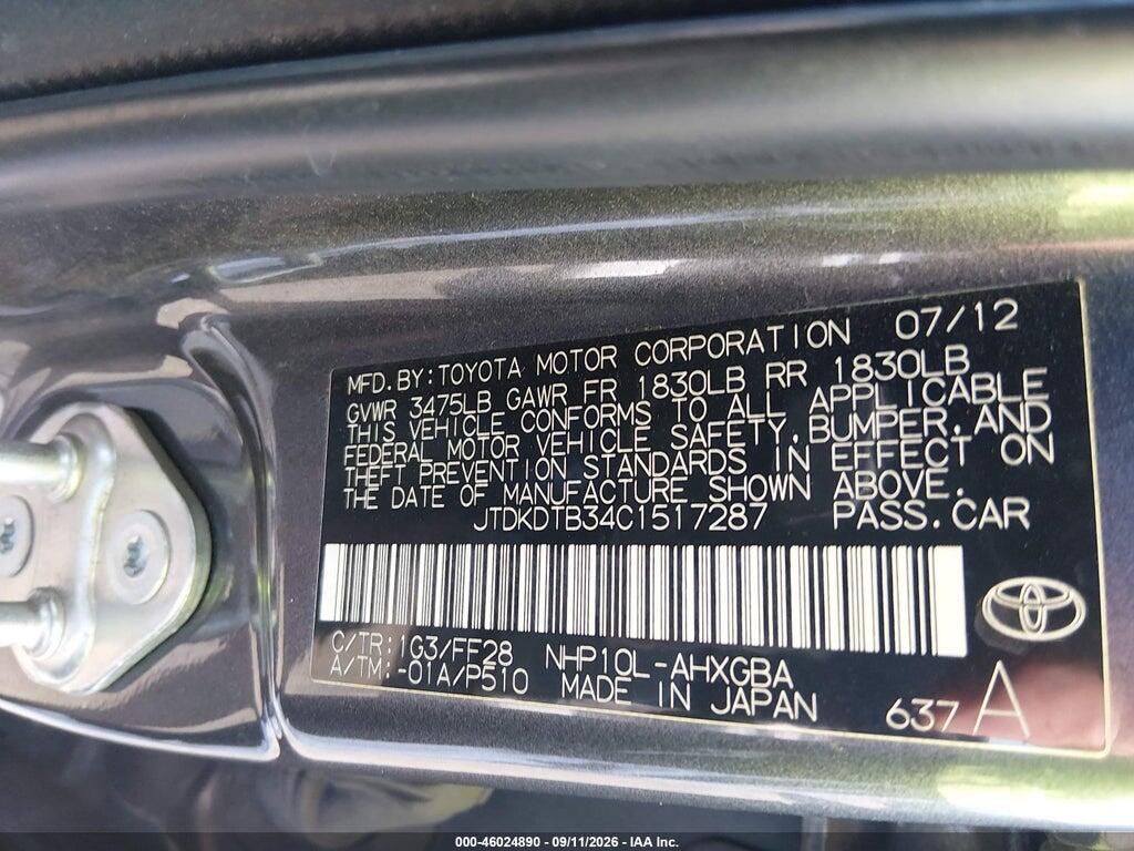 JTDKDTB34C1517287 2012 TOYOTA PRIUS C photo no. 9