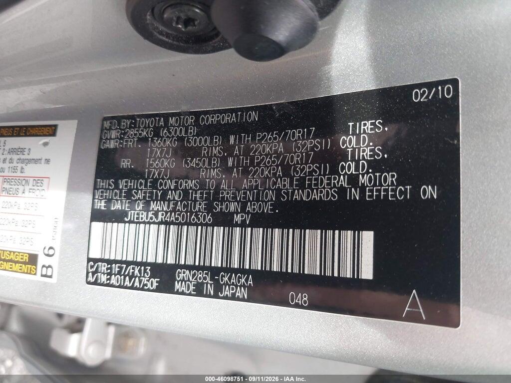 JTEBU5JR4A5016306 2010 TOYOTA 4RUNNER photo no. 9