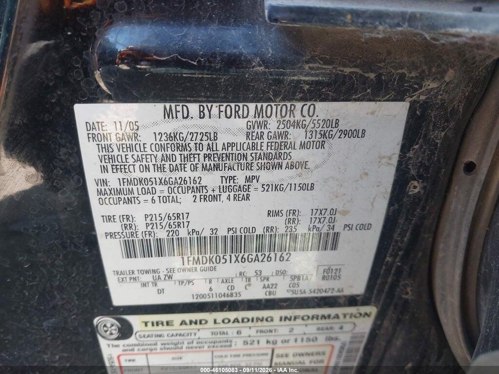 1FMDK051X6GA26162 2006 FORD FREESTYLE photo no. 9