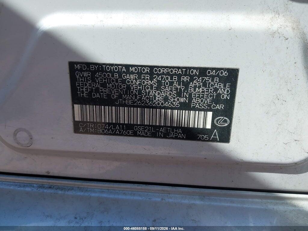 JTHBE262362004635 2006 LEXUS IS 350 photo no. 9