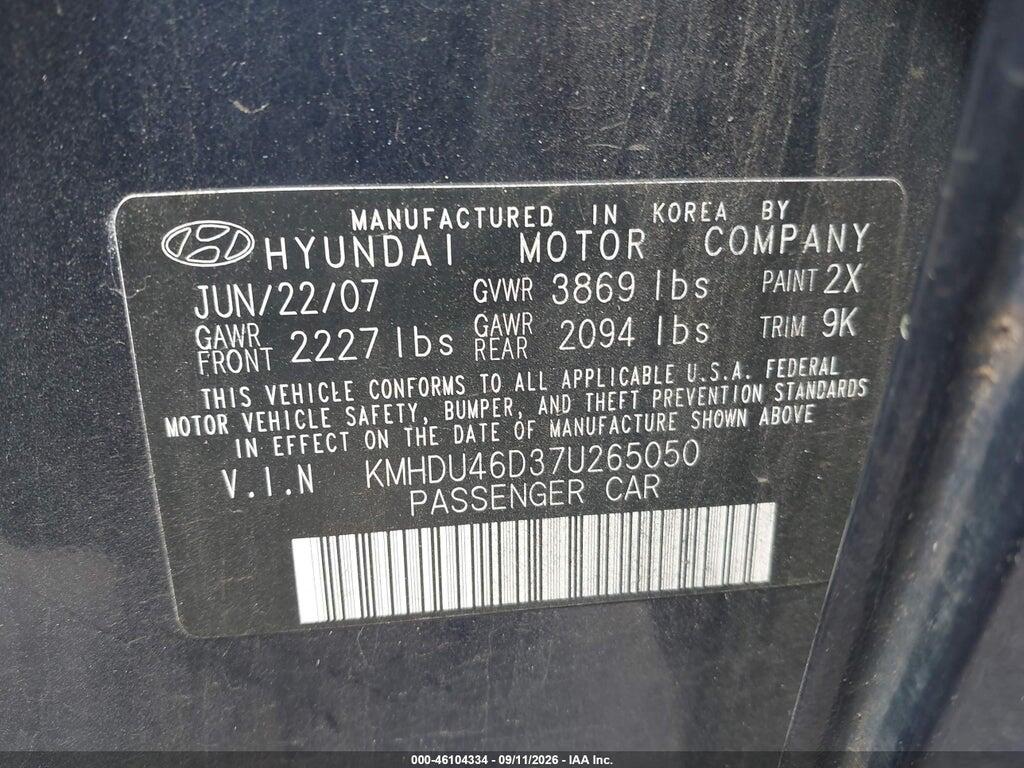 KMHDU46D37U265050 2007 HYUNDAI ELANTRA photo no. 9
