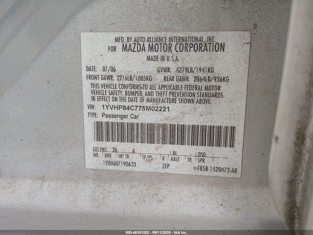 1YVHP84C775M02221 2007 MAZDA MAZDA6 photo no. 9