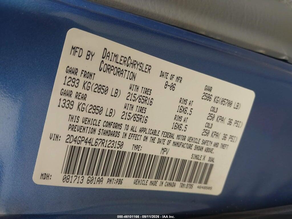 2D4GP44L67R123150 2007 DODGE GRAND CARAVAN photo no. 9