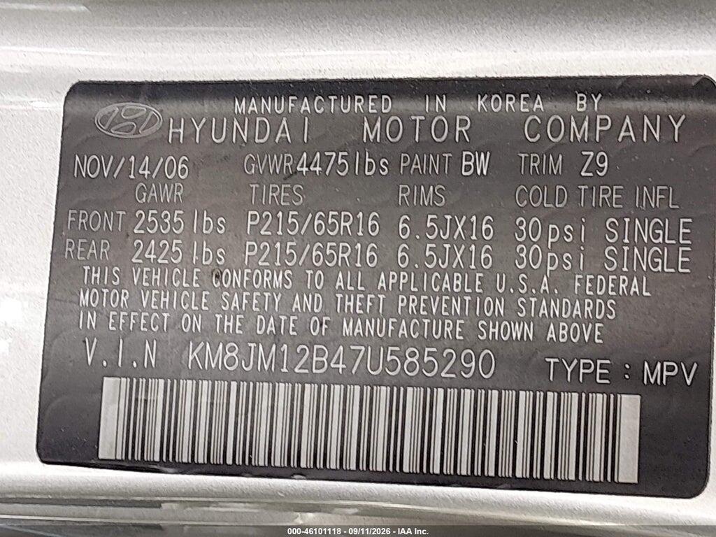 KM8JM12B47U585290 2007 HYUNDAI TUCSON photo no. 9