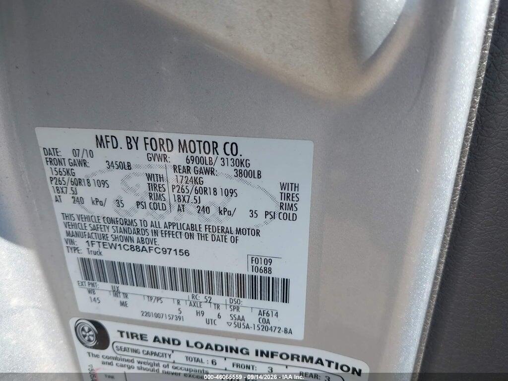 1FTEW1C88AFC97156 2010 FORD F-150 photo no. 9