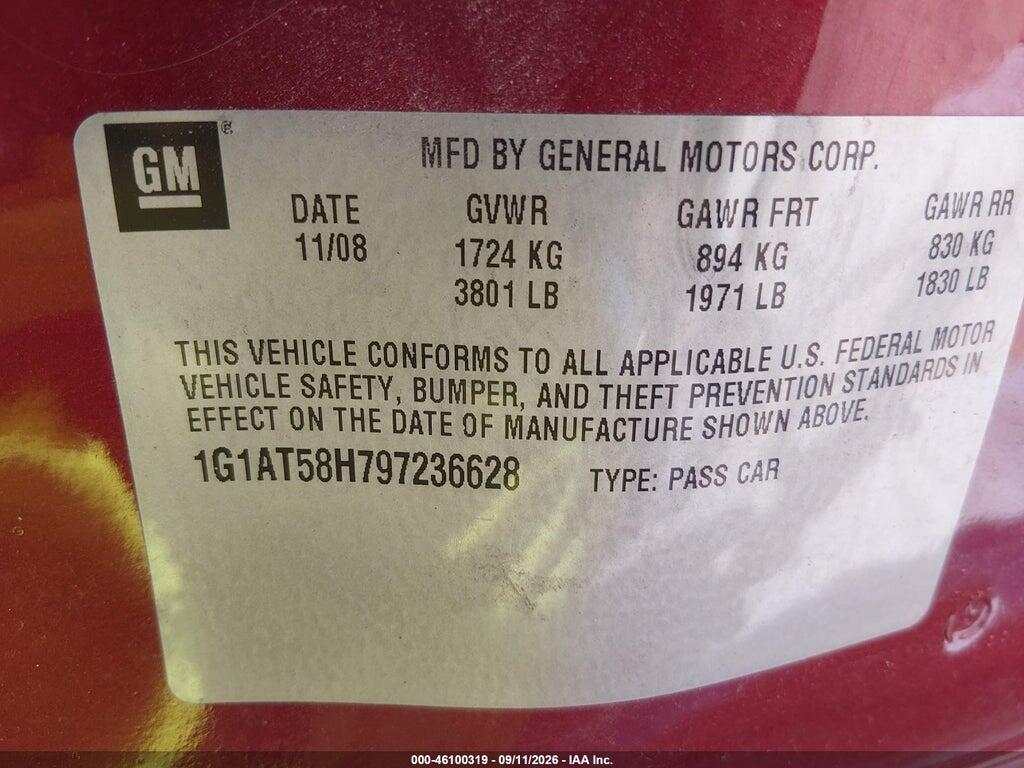 1G1AT58H797236628 2009 CHEVROLET COBALT photo no. 9