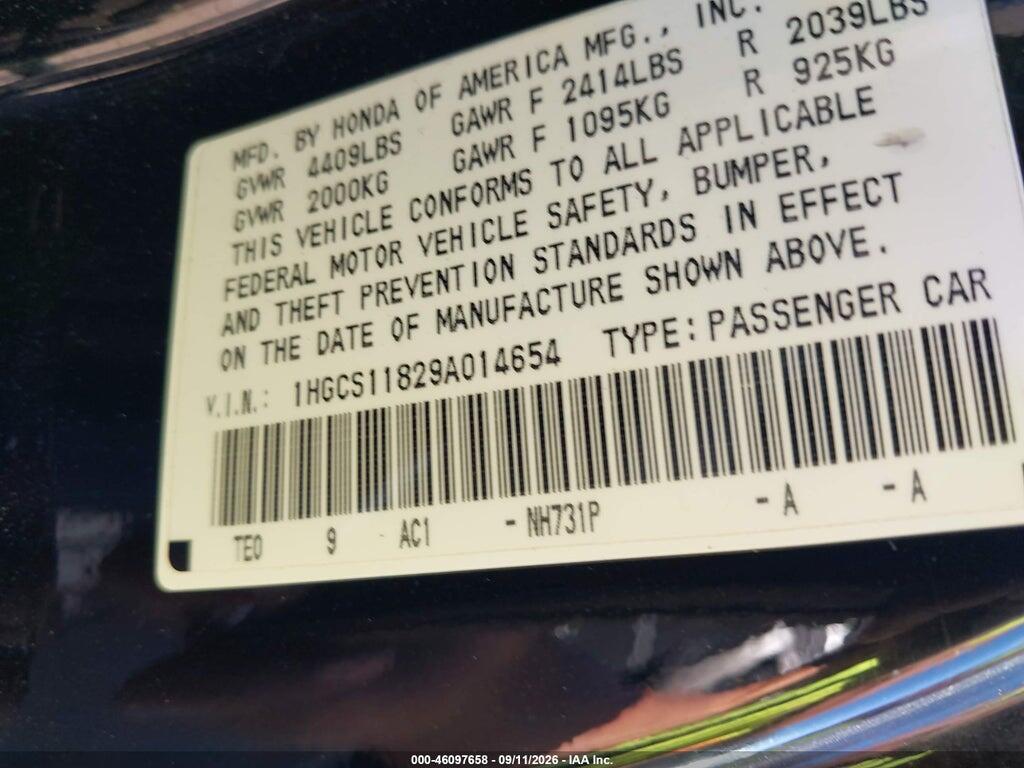 1HGCS11829A014654 2009 HONDA ACCORD photo no. 9